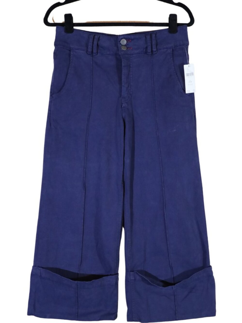 Anthropologie Pilcro Wide Leg Cuffed Pants Navy 29 Petite NWT